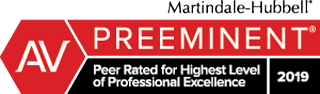 AV Preeminent Peer Rated For Highest Level of Professional Excellence, awarded by Martindale-Hubbell in 2019